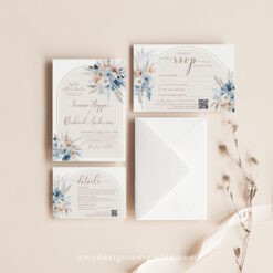 Blue Wedding Invitation Template, Wedding Invitation Sets With Rsvp