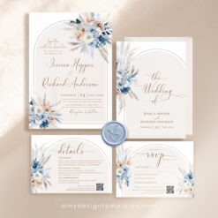 Blue Wedding Invitation Template, Wedding Invitation Sets With Rsvp