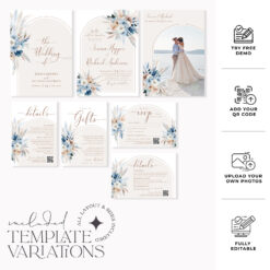 Blue Wedding Invitation Template, Wedding Invitation Sets With Rsvp