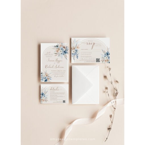 Blue Wedding Invitation Template, Wedding Invitation Sets With Rsvp