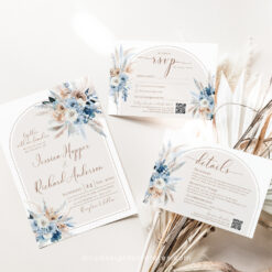 Blue Wedding Invitation Template, Wedding Invitation Sets With Rsvp