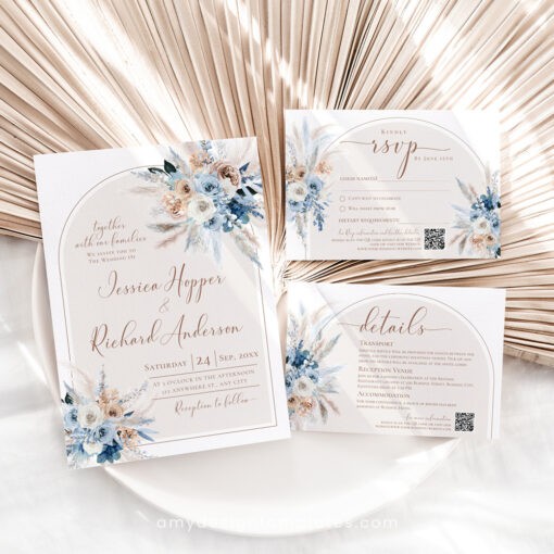 Blue Wedding Invitation Template, Wedding Invitation Sets With Rsvp