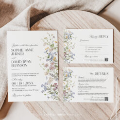 Wildflower Wedding Invitation Suite Template, Botanical Wedding Invite Template Download