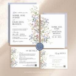 Wildflower Wedding Invitation Suite Template, Botanical Wedding Invite Template Download