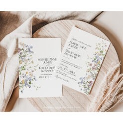 Wildflower Wedding Invitation Suite Template, Botanical Wedding Invite Template Download