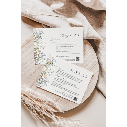 Wildflower Wedding Invitation Suite Template, Botanical Wedding Invite Template Download