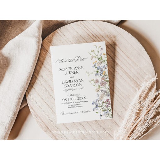 Wildflower Wedding Invitation Suite Template, Botanical Wedding Invite Template Download