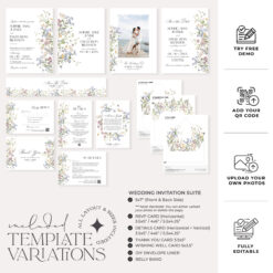 Wildflower Wedding Invitation Suite Template, Botanical Wedding Invite Template Download