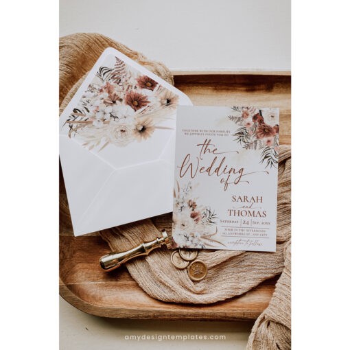 Boho Wedding Invitation Template, Fall Wedding Invitations Card