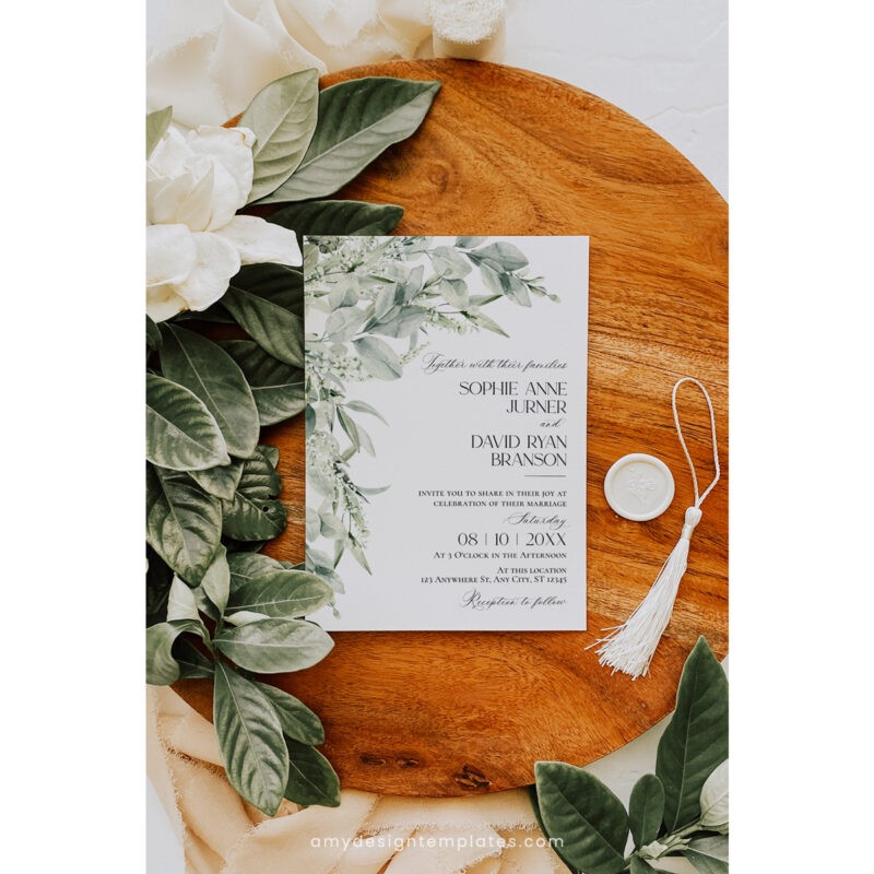 Sage Green Wedding Invitation Template - Greenery Save The Date Cards Sage Green Wedding Invitation Suite Template, Greenery Wedding Invite Template Editable