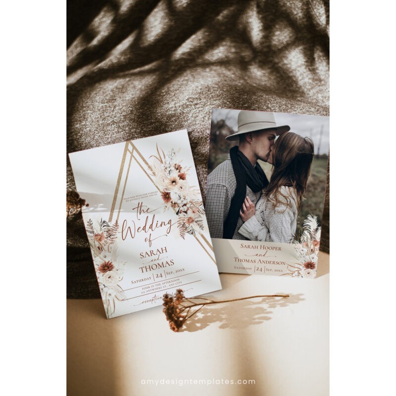 Boho Wedding Invitations Set, Terracotta Wedding Invitation Template Editable Boho Wedding Invitations Set, Terracotta Wedding Invitation Template Editable