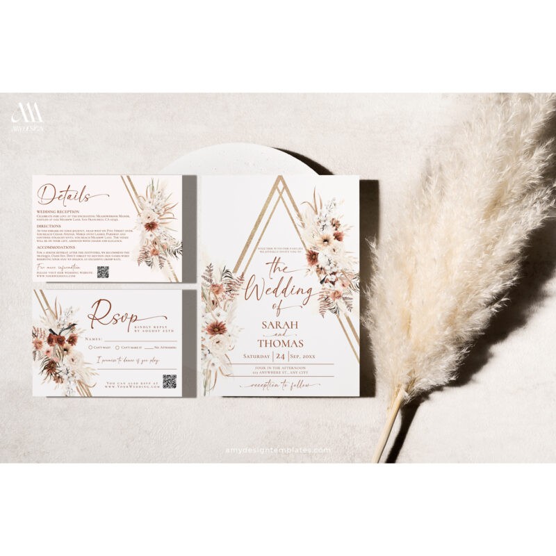 Boho Wedding Invitations Set, Terracotta Wedding Invitation Template Editable Boho Wedding Invitations Set, Terracotta Wedding Invitation Template Editable