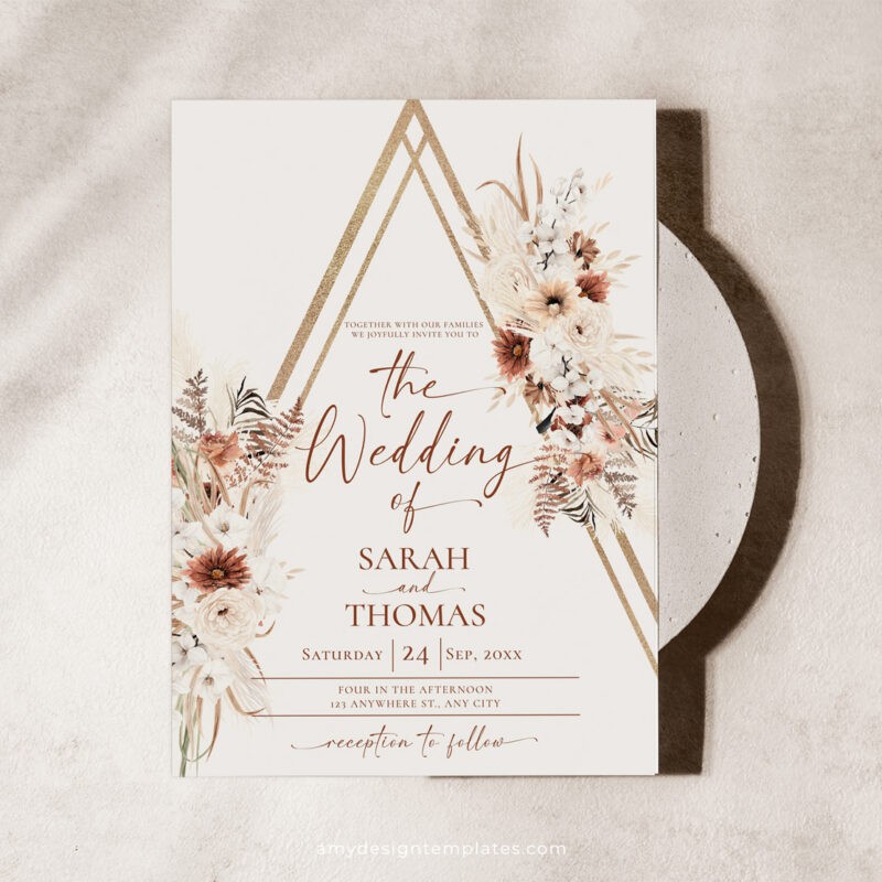 Boho Wedding Invitations Set, Terracotta Wedding Invitation Template Editable Boho Wedding Invitations Set, Terracotta Wedding Invitation Template Editable