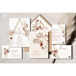 Boho Wedding Invitations Set, Terracotta Wedding Invitation Template Editable