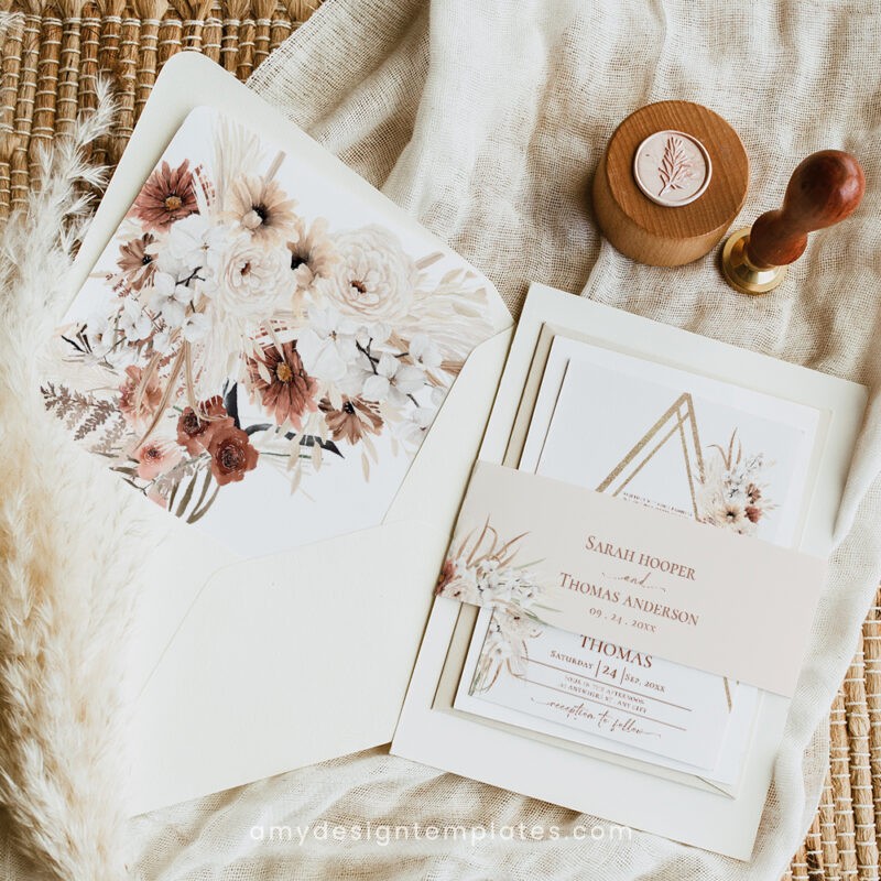 Boho Wedding Invitations Set, Terracotta Wedding Invitation Template Editable Boho Wedding Invitations Set, Terracotta Wedding Invitation Template Editable