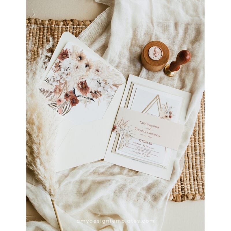 Boho Wedding Invitations Set, Terracotta Wedding Invitation Template Editable Boho Wedding Invitations Set, Terracotta Wedding Invitation Template Editable
