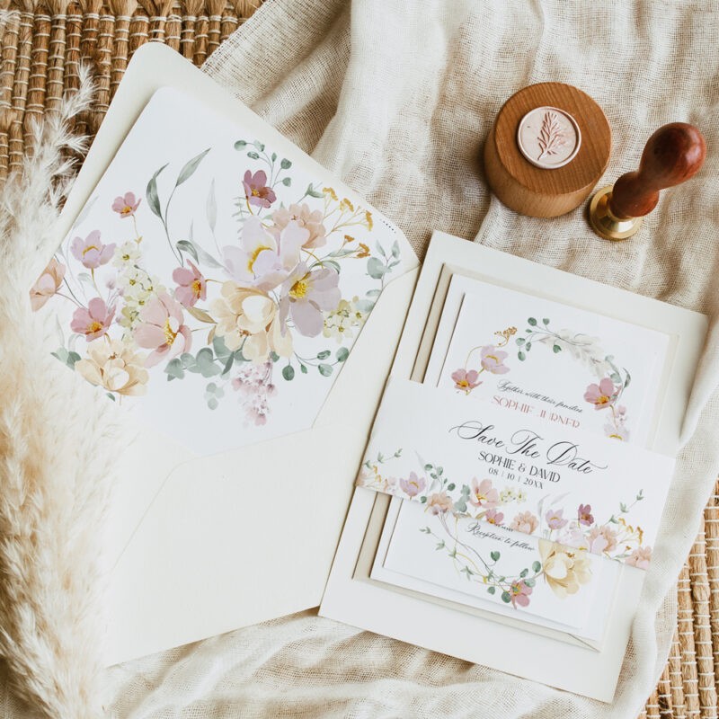 Botanical Wedding Invitation - Blush Pink Floral Save the Date Card E074 Botanical Wedding Invitations Template Editable, Floral Wedding Invitation Template