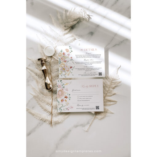 Botanical Wedding Invitations Template Editable, Floral Wedding Invitation Template