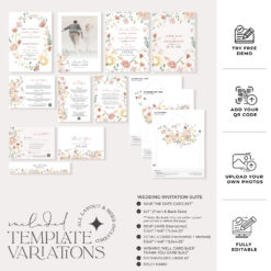 Botanical Wedding Invitations Template Editable, Floral Wedding Invitation Template