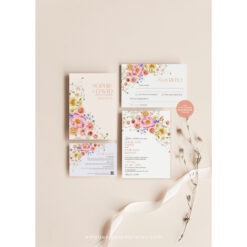 Floral Garden Wedding Invitation Template Editable, Bright Floral Wedding Invitation Set