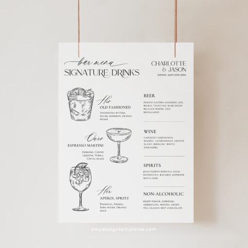 Minimalist Signature Drinks Sign Amy Design Templates