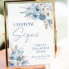 Blue Floral Printable Custom Table Signs | Editable Sign Templates Blue Floral Printable Custom Table Signs | Editable Sign Templates