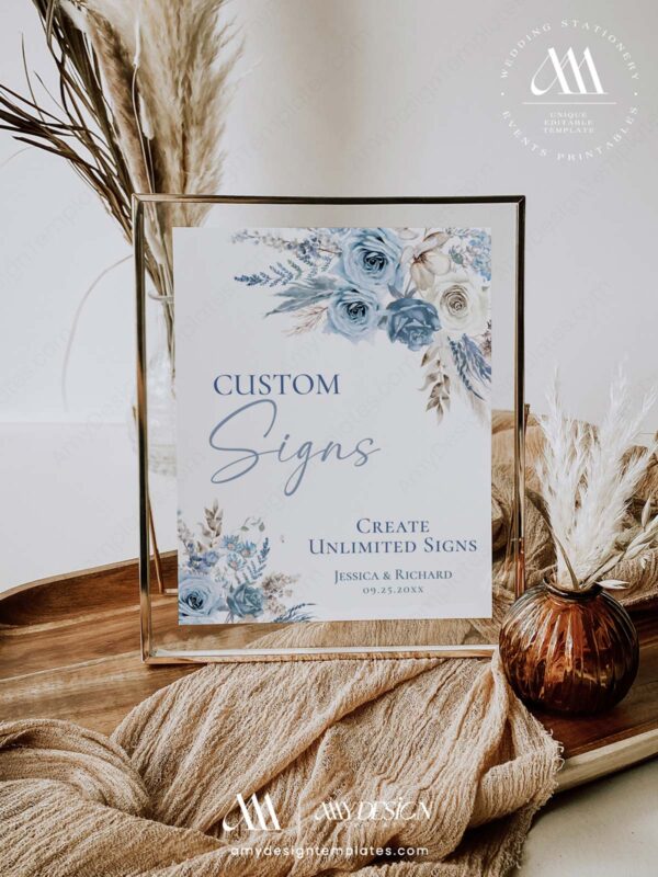 Boho Blue Wedding Signage Templates Bundle | Blue Wedding Reception Signs Printable Boho Blue Wedding Signage Templates Bundle - Custom Signs