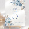 Boho Blue Wedding Signage Templates Bundle | Blue Wedding Reception Signs Printable Blue Wedding Table Numbers Printable | Editable Floral Table Number Template