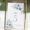 Blue Wedding Table Numbers Printable | Editable Floral Table Number Template