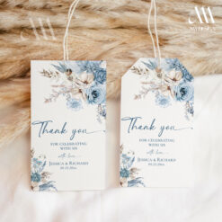 Blue Favor Tag Template, Dusty Blue Thank you Tags, Printable Wedding favor gift tag Editable template D018 Amy Design Templates