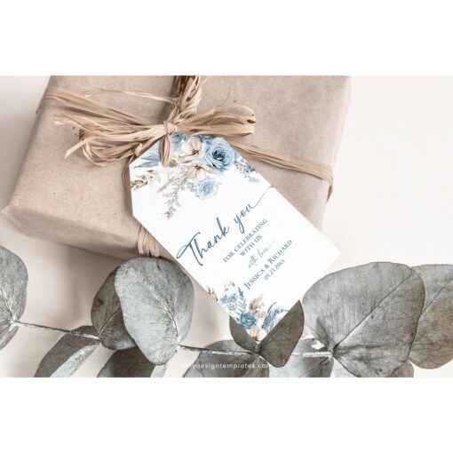 Blue Favor Tag Template, Dusty Blue Thank you Tags, Printable Wedding favor gift tag Editable template D018 Amy Design Templates