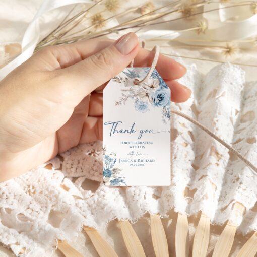 Blue Favor Tag Template, Dusty Blue Thank you Tags, Printable Wedding favor gift tag Editable template D018 Amy Design Templates