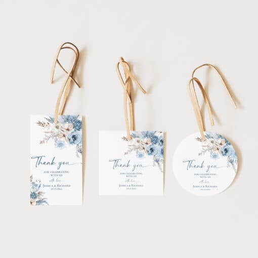 Blue Favor Tag Template, Dusty Blue Thank you Tags, Printable Wedding favor gift tag Editable template D018 Amy Design Templates