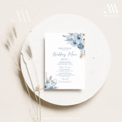 Blue Menu Template, Editable Dusty Blue Wedding Menu Place Card, Desert Wedding Dinner Menu Napkin Thank You Note Printable Boho D018 Amy Design Templates