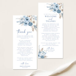 Blue Wedding Napkin Note Place Setting Cards, Dusty Blue Wedding Thank You Card Template, Bohemian Wedding Menu Thank You Note D018 Amy Design Templates