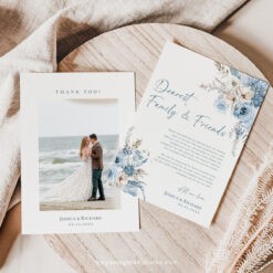 Floral Wedding Thank You Card, Dusty Blue Wedding Photo Thank You Card, Wedding Thank You Card, Printable Wedding Cards D018 Amy Design Templates