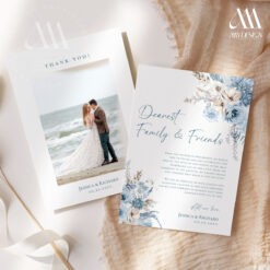 Floral Wedding Thank You Card, Dusty Blue Wedding Photo Thank You Card, Wedding Thank You Card, Printable Wedding Cards D018 Amy Design Templates