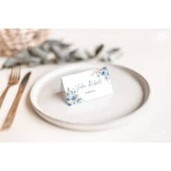 Blue Wedding Place Cards Printable Template, Floral Wedding Place Card Template with Meal Icon, Escort Cards D018 Amy Design Templates