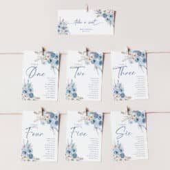 Dusty Blue Seating Chart Cards, Bohemian Seating Chart Template, Blue Wedding Table Seating Chart Template, Seating Cards D018 Amy Design Templates