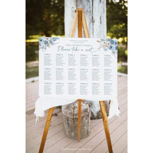 Boho Blue Seating Chart, Find Your Seat Sign Template, Blue Wedding Seating Chart Template, Seating Chart Poster Printable D018 Amy Design Templates