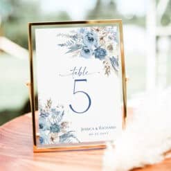 Boho Dusty Blue Table Number Sign, Table Card Template, Bridal Shower Table Number, Wedding Number Cards D018 Amy Design Templates