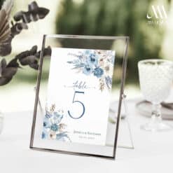 Boho Dusty Blue Table Number Sign, Table Card Template, Bridal Shower Table Number, Wedding Number Cards D018 Amy Design Templates