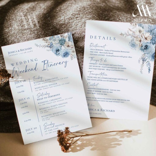 Wedding Weekend Itinerary Template, Wedding Timline, Destination Wedding Itinerary Template, Something Blue Wedding Timeline Template D018