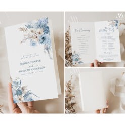 Catholic Wedding Program Template, Blue Wedding Programs, Ceremony Program Order of Service Template Download D018 Amy Design Templates