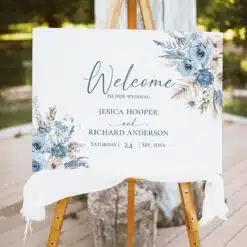 Blue Boho Pampas Wedding Welcome Sign, Printable Dusty Blue Boho Welcome Sign, Editable Blue Boho Pampas Grass Welcome Sign Amy Design Templates