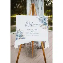 Blue Boho Pampas Wedding Welcome Sign, Printable Dusty Blue Boho Welcome Sign, Editable Blue Boho Pampas Grass Welcome Sign Amy Design Templates