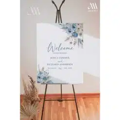 Blue Boho Pampas Wedding Welcome Sign, Printable Dusty Blue Boho Welcome Sign, Editable Blue Boho Pampas Grass Welcome Sign Amy Design Templates