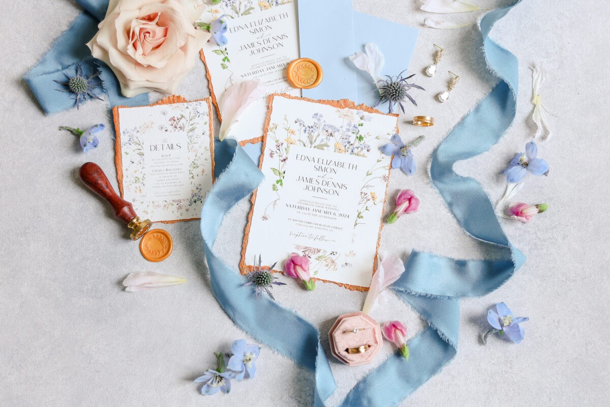 Wildflower Wedding Invitation Cards Template | Credit: Photographed by Shanle Bowen Photography - Invitation Design by Amy Design Templates