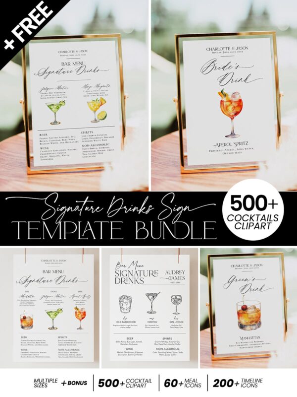 Cocktails Signature Drink Sign Templates Bundle Amy Design