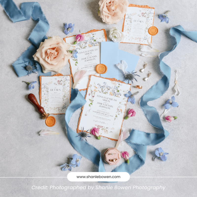 Wildflower Wedding Invitation Cards Template | Credit: Photographed by Shanle Bowen Photography - Invitation Design by Amy Design Templates